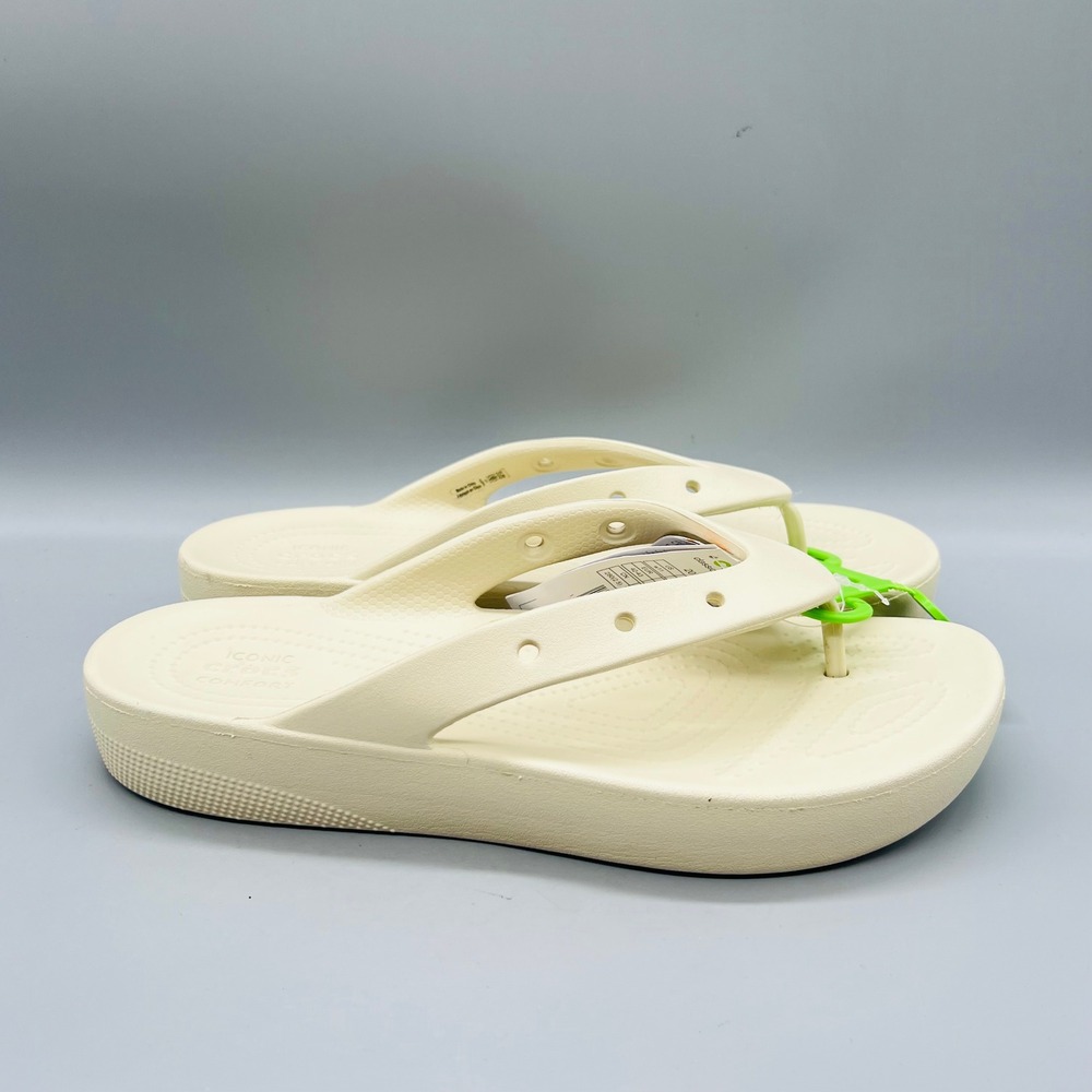 Crocs Sandals Womens 11 Cream Flip Thong Wedge Classic Platform Shoes Summer New